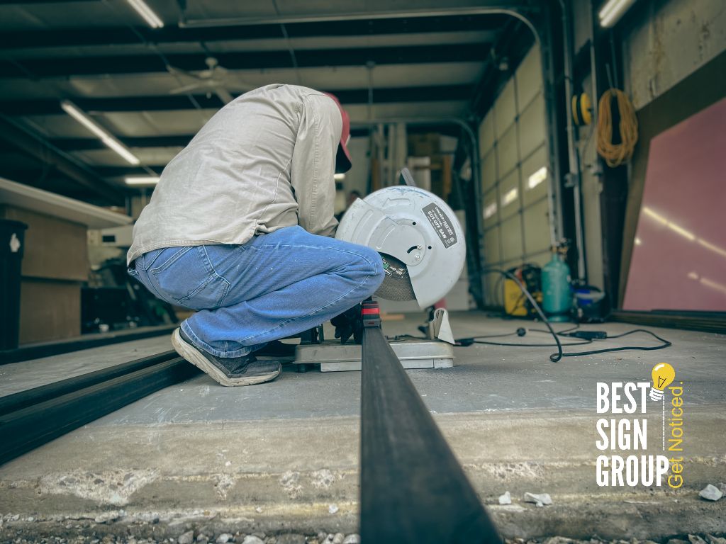 BestSignGroup's tweet image. Nothing like the smell of hot cut metal on a crisp fall morning! 🍂🍁🍗  #bsgshoplife #community #signhumor