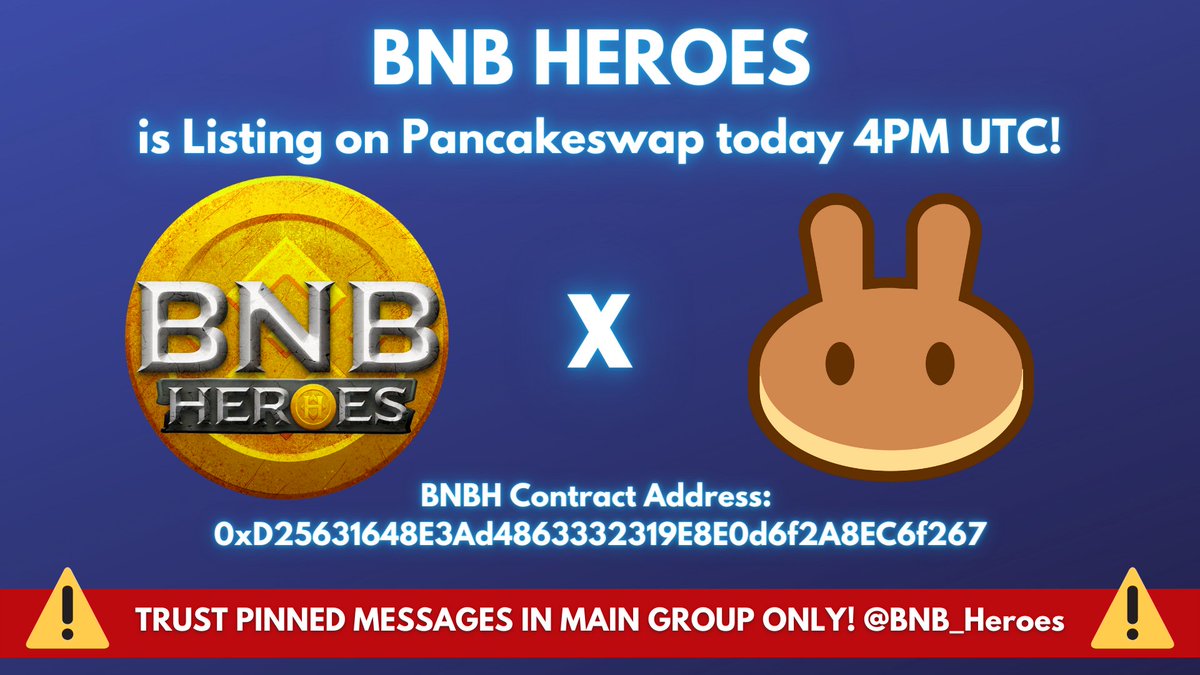We Are listing on Pancakeswap in less than 3Hours time!

👉Contract address: 0xD25631648E3Ad4863332319E8E0d6f2A8EC6f267

Don't get scammed this is the only Valid Contract address

🚀🚀🚀
#P2E #PlaytoEarn #NFTs #NFTGaming #Play2Earn #GameFi #BNB