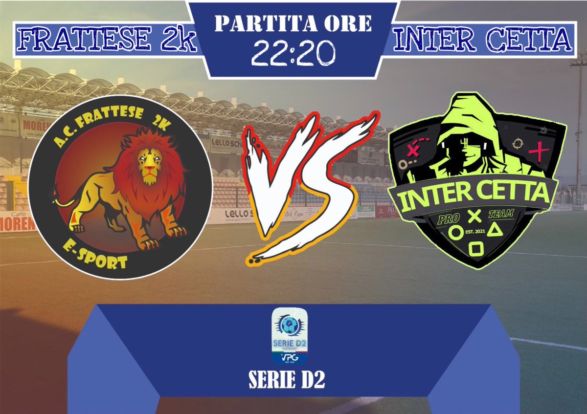 ⚽️MATCHDAY⚽️
🗓 15/11/21

🕥 START: 22:20
🆚 <a href="/InterCetta/">Inter Cetta</a> 
🏆 <a href="/VPG_Italy/">VPG Italy</a>-#serieD2 

📹Live Twitch
m.twitch.tv/gvanorio_/home