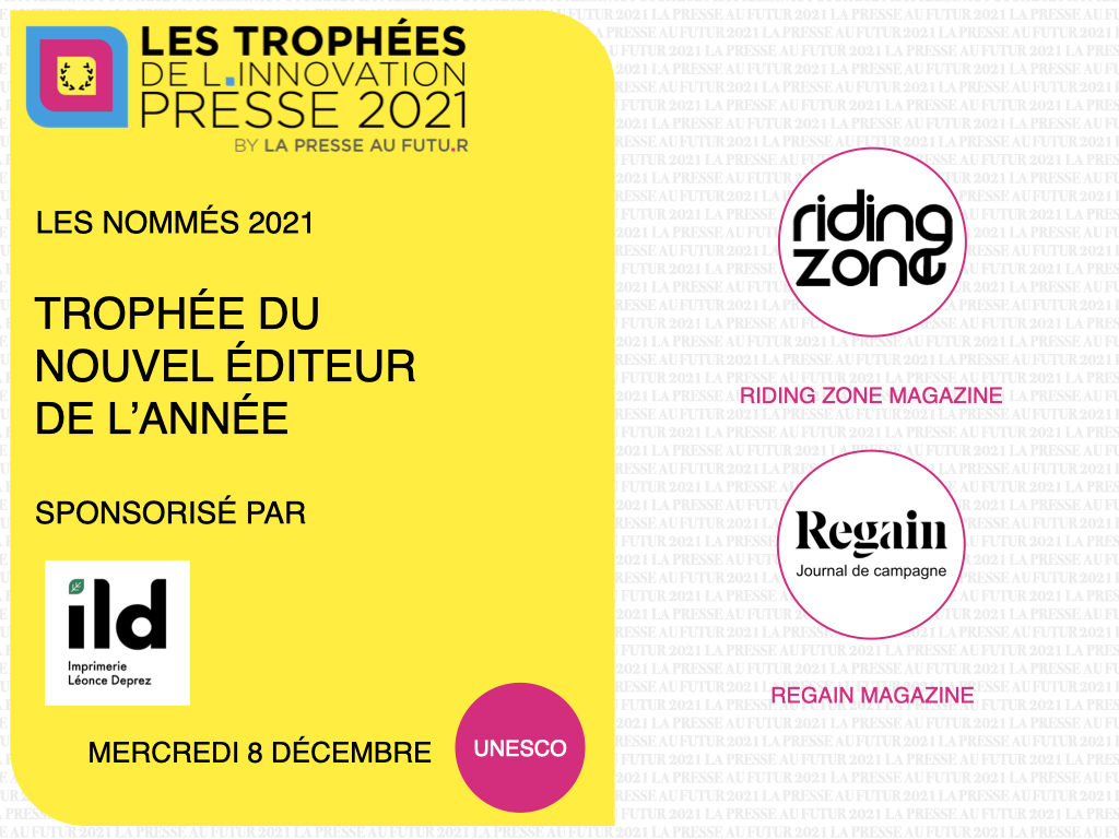 [TROPHÉE]
🏆Les #nommés 2021 pour le #Trophée du Nouvel #Éditeur
<a href="/ridingzone/">Riding Zone</a> Magazine Version papier de l'émission
<a href="/Regain_Magazine/">Regain Magazine</a> Journal de campagne
Élisez le lauréat➡️lapresseaufutur.com/trophee-nouvel…
Merci à <a href="/ImprimerieLd/">Léonce Deprez</a> pour son soutien
#presseaufutur #presse #médias #kiosque #print