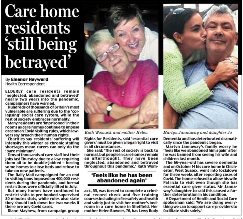 rightsforresid2's tweet photo. this is today..... how can @eleanorhayward (we are very grateful that she is) but still writing about the draconian restrictions being placed on our loved ones in care homes #Gloriaslaw #rightsforresidents https://t.co/oKq78dVzWi