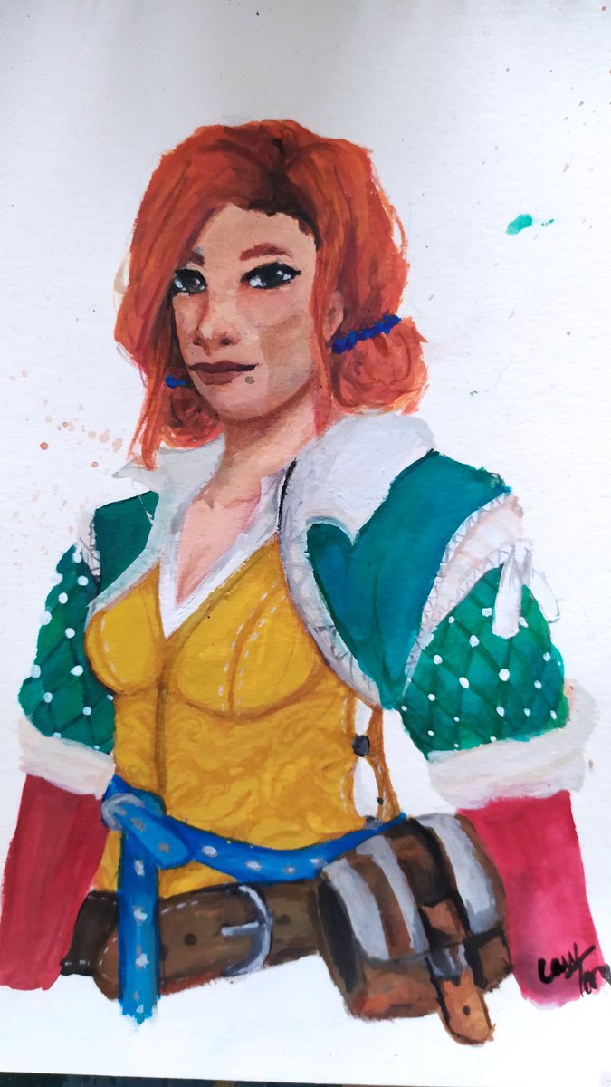 LawTeresu's tweet image. Redraw of #trissmerigold , the left one was done in February and the new just finished 

Done with #magicfly #jellygouache ! 

#thewitcher3 #tw3 #triss #painting #gouache