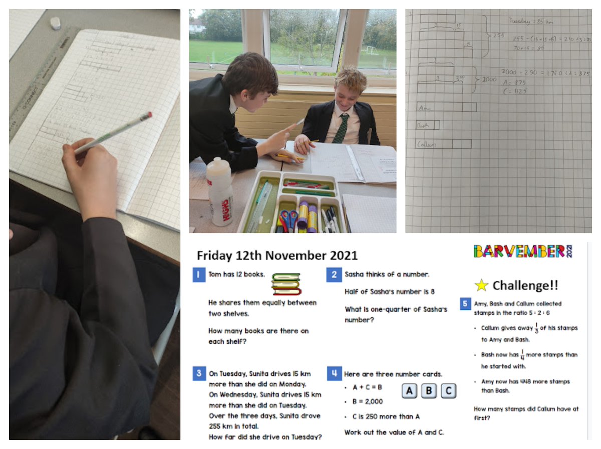 CoombeBoysNews's tweet photo. Last week students across the school got stuck in to #Barvember by using bar models to solve tough maths problems. #CBSMathsTeam https://t.co/lap71yjEiu