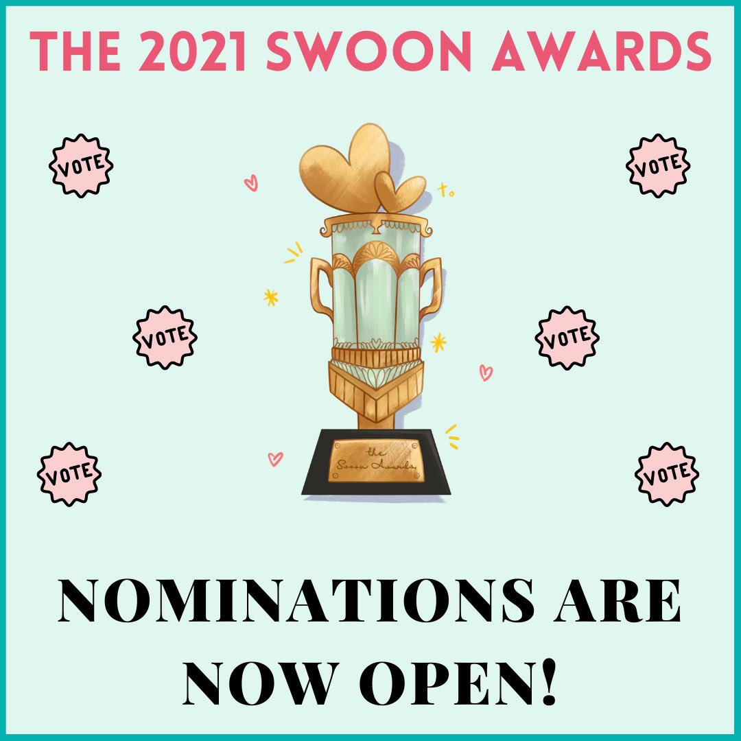 Hello, Romancelandia! 💓

The 2021 Swoon Awards has officially begun! 🎉 The Nominations period opens today and closes January 7, 2022.

Please remember to review the rules before submitting the form to ensure your nominations count! #TheSwoonies 

💻: theswoonawards.com/2021/11/15/the…