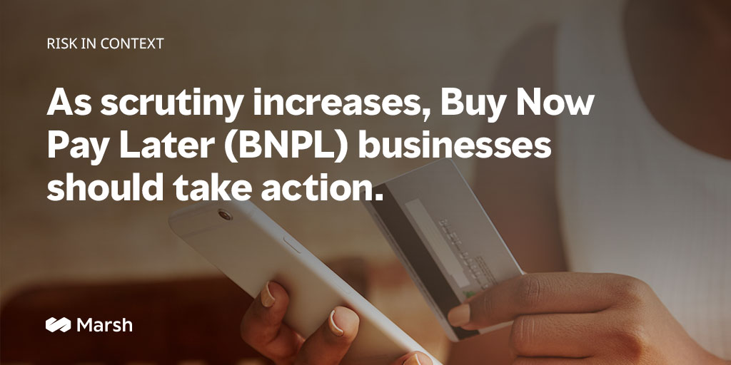MarshGlobal's tweet photo. #MarshInsight: With the holidays approaching, "Buy Now, Pay Later" is becoming a popular payment tool. Learn more about the risks and the potential for new regulations with this evolving trend. https://t.co/cJZrdlURaT #fintech #BuyNowPayLater #BNPL https://t.co/cto3BgLZSg