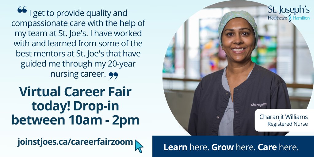 StJoesHamilton's tweet photo. You’re invited to drop-in to our Virtual Career Fair today! We’re hiring for a variety of registered healthcare professional positions. Click the following link between 10am – 2pm to meet with one of our recruitment specialists. #NowHiring #JobSearch https://t.co/VBiZMz6oRy https://t.co/Q85Rix7oUs