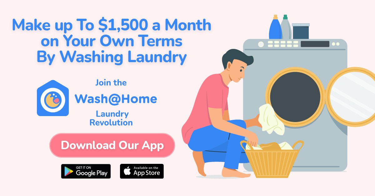 WashAtHome_'s tweet photo. If you have access to a washing machine, some spare time and want to earn some extra cash, become a washer - Download the app and join the laundry revolution! For all up-to-date information about our services, follow our channel. #WashAtHome #LaundryDay https://t.co/5ZICMeZuWR https://t.co/vOae52JYrE