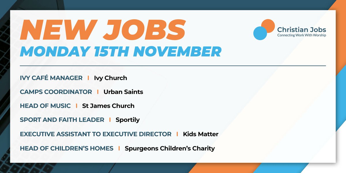 UKChristianJobs's tweet photo. Hot off the press! 🔥  NEW jobs from @myIvyChurch, @urbansaints, @StJamesMHill, @SportilyUK, @KidsMatterUK and @SpurgeonsUK. You can find all the latest jobs added to https://t.co/wRQld4wyqn here: https://t.co/NUHPvQmMGA https://t.co/twOtfqed0h