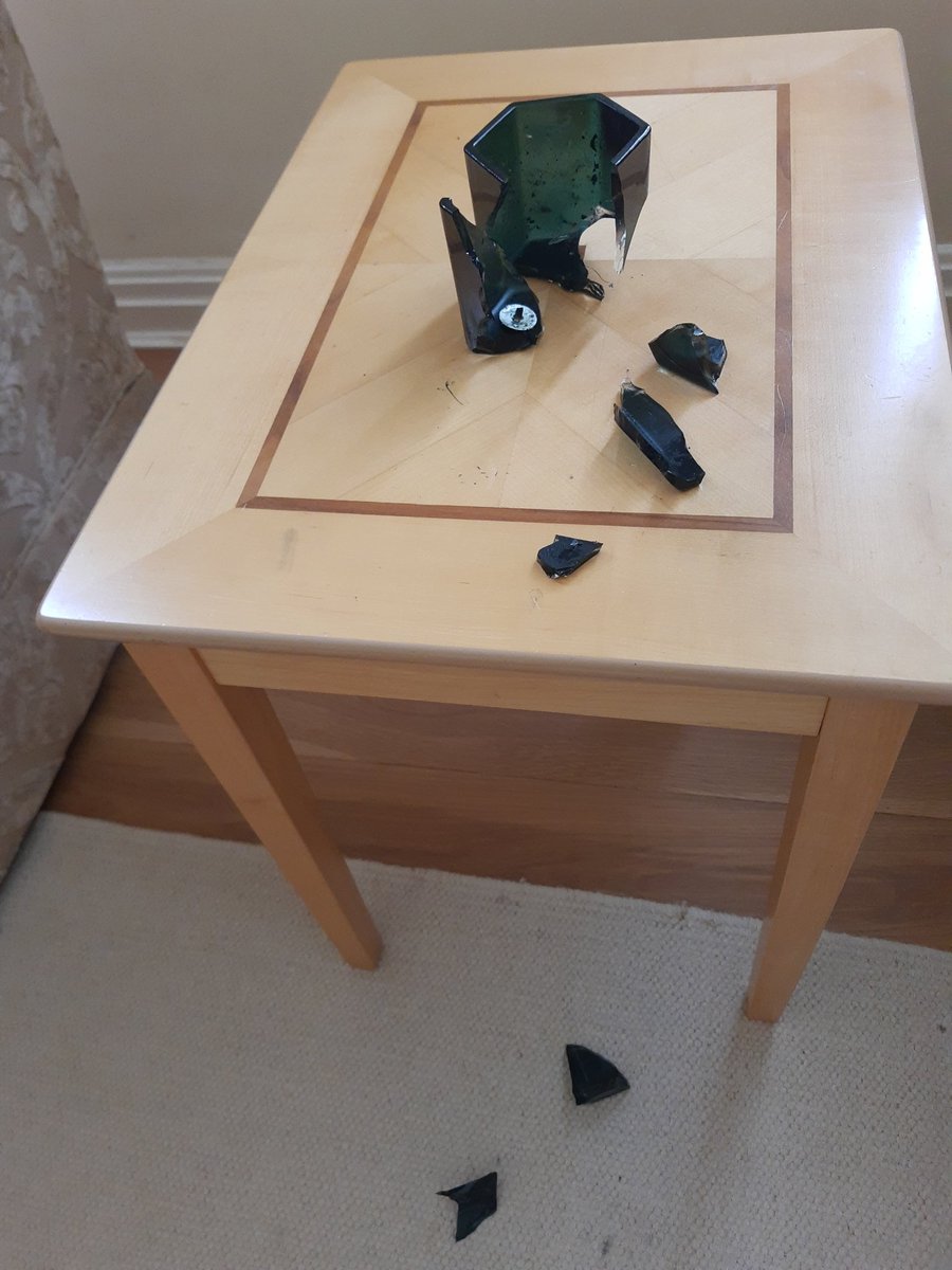 Christ55095513's tweet photo. @Primark Is anyone at Primark replying to my post?  - hexagonal green glass candle exploded last night, fine glass shards everywhere - so dangerous!! https://t.co/cQAYbteovw