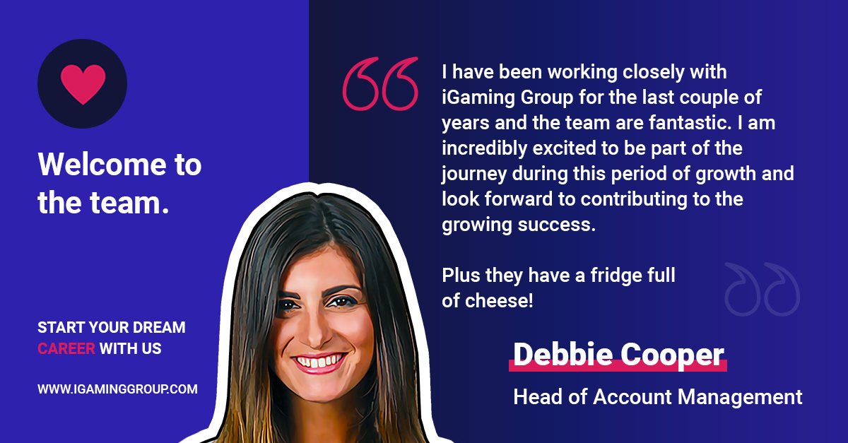GroupIgaming's tweet photo. iGaming Group is delighted to announce that Debbie Cooper will serve as the newly appointed Head of Account Management. 

Welcome to the team.

https://t.co/UOe7WufrNJ https://t.co/NlO76thTf2