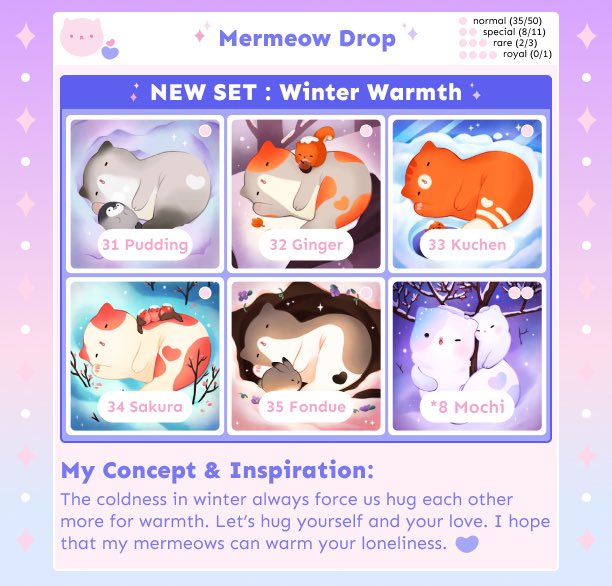 ❄️ 𝒲𝒾𝓃𝓉𝑒𝓇 𝒲𝒶𝓇𝓂𝓉𝒽 ❄️
The new set’s just dropped!
If you feel like they don’t belong to you, please kindly check other 17 mermeows secondary market 🙏🤍

✨ opensea.io/collection/mer…

#mermeow #nft #nftart #NFTCommunity #NFTTHAILAND #nftcollectors #NFTcollection #NFTdrop