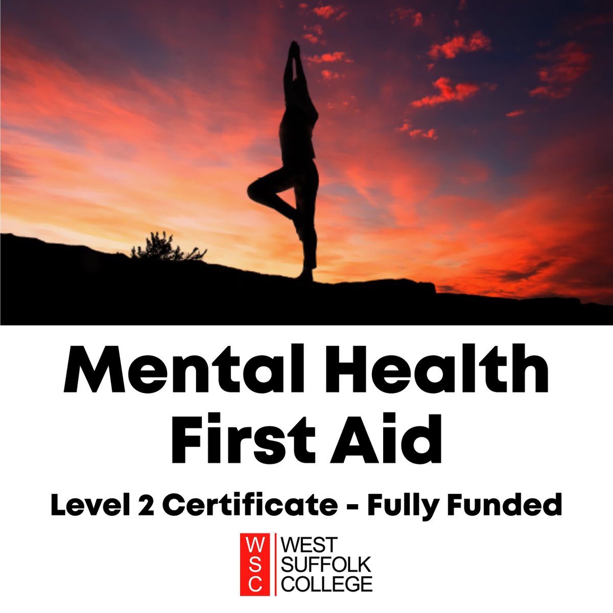West Suffolk College is offering you the opportunity to study for a fully funded, NCFE Level 2 Certification in Mental Health First Aid. Over a period of 12 weeks all learning is completed online at a time that suits you. For more information visit: wsc.ac.uk/mental-health-…