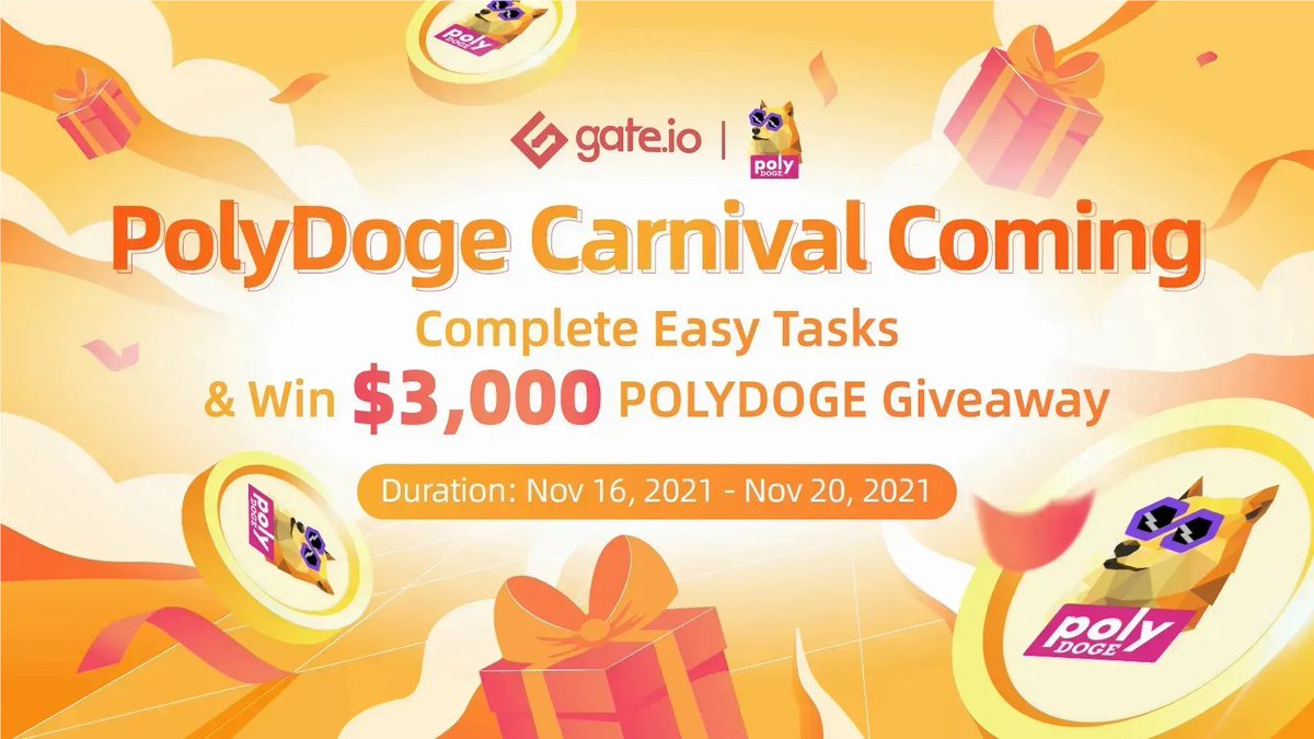 Gate.io (@gate_io) on Twitter photo <a href="/PolyDoge/">PolyDoge 🐶🚀 | Aggregated</a> Carnival Is Coming!
Date: Nov 16 - Nov 20, 2021
Win $3,000 #POLYDOGE Airdrops
Top 1: $500
Top 2: $400
Top 3: $300
Tasks
Follow @gate_io& <a href="/PolyDoge/">PolyDoge 🐶🚀 | Aggregated</a>
RT & Like This Post
Participate: gleam.io/857Nz/fulfill-…
#Gateio #Airdrop <a href="/PolyDoge/">PolyDoge 🐶🚀 | Aggregated</a> Carnival Is Coming!
Date: Nov 16 - Nov 20, 2021
Win $3,000 #POLYDOGE Airdrops
Top 1: $500
Top 2: $400
Top 3: $300
Tasks
Follow @gate_io& <a href="/PolyDoge/">PolyDoge 🐶🚀 | Aggregated</a>
RT & Like This Post
Participate: gleam.io/857Nz/fulfill-…
#Gateio #Airdrop