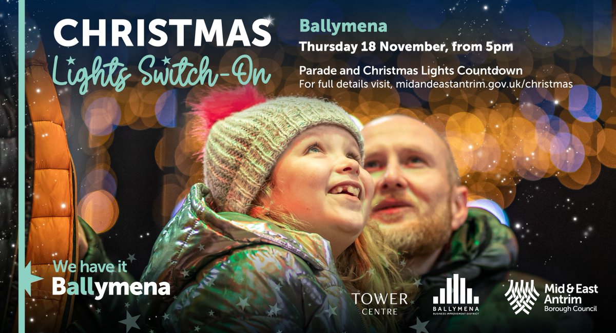 Kick-off your Christmas celebrations with the Christmas Lights Switch On in #Ballymena on Thursday 18 November!🌟🎄

Beginning at 5pm, the festive entertainment includes Christmassy walkabout characters and toe-tapping tunes from the live concert stage at Broadway and much more!