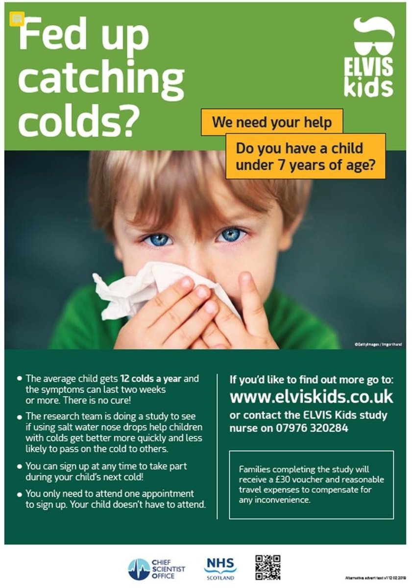 <a href="/ElvisKids/">ElvisKids</a> are finding out if children can recover quicker from the common cold with salt water nose drops. Parents in South Lanarkshire are invited, during their child's next cold, to sign up anytime. More information on orlo.uk/XPJax