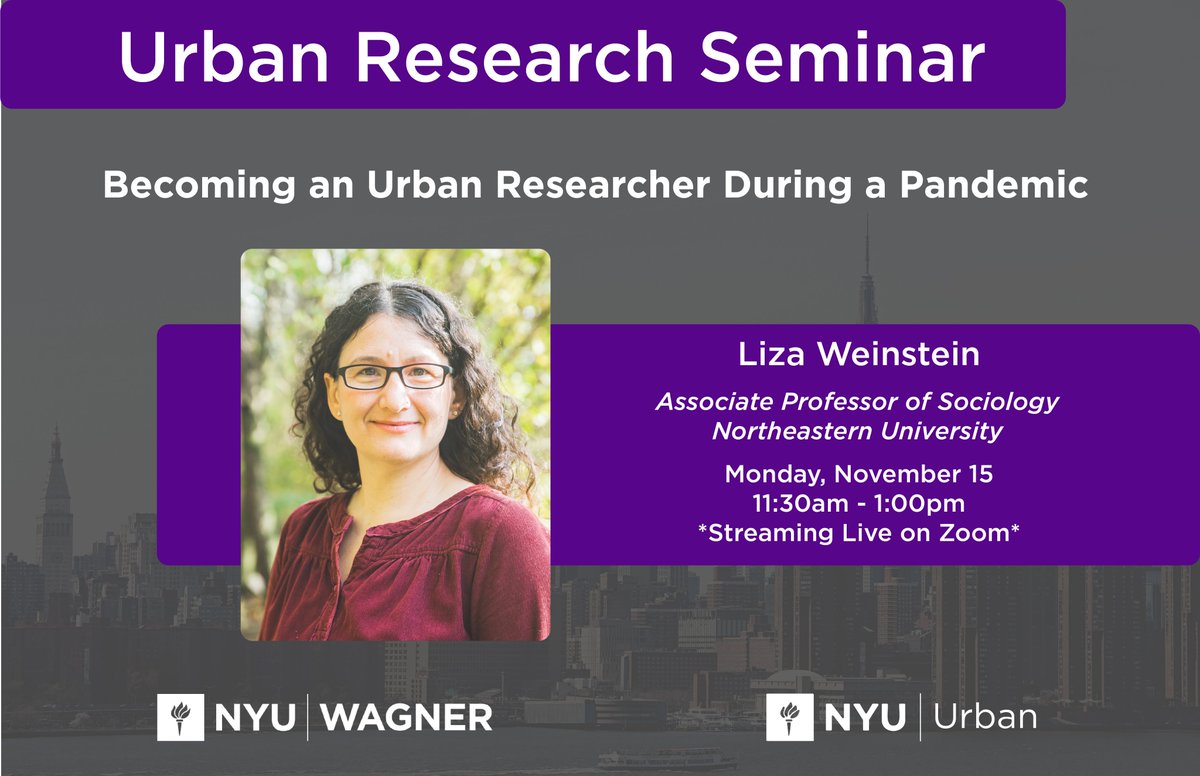 Join us at today's Urban Research Seminar featuring @lizaweinstein! There is still time to register! eventbrite.com/e/urban-resear…