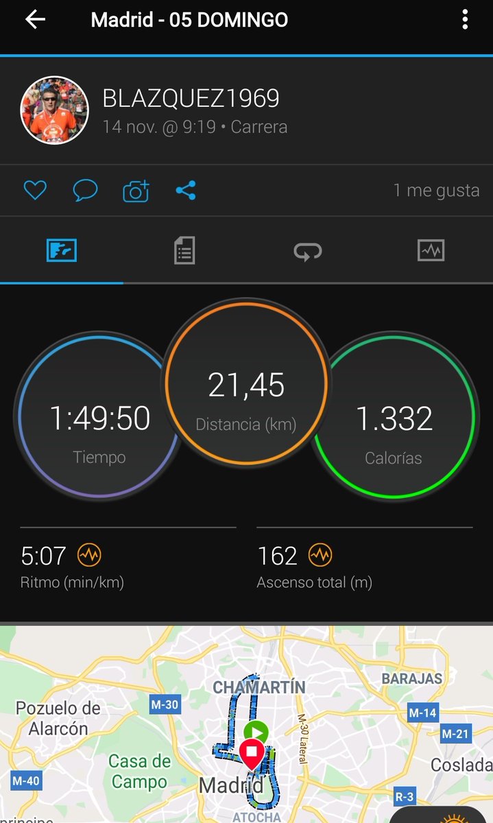 Hola <a href="/josegaray71/">Jose Garay Cebrian</a>.
 Ayer en la media maratón Madrid, el objetivo era ir a ritmo maratón pero como puedes ver lo realice más rápido de lo previsto. Creo que se queda corto con respecto al plan. Cómo ves si hoy realizo un rodaje una 1h 15m y mañana lo dejo de recuperación.
Gracias