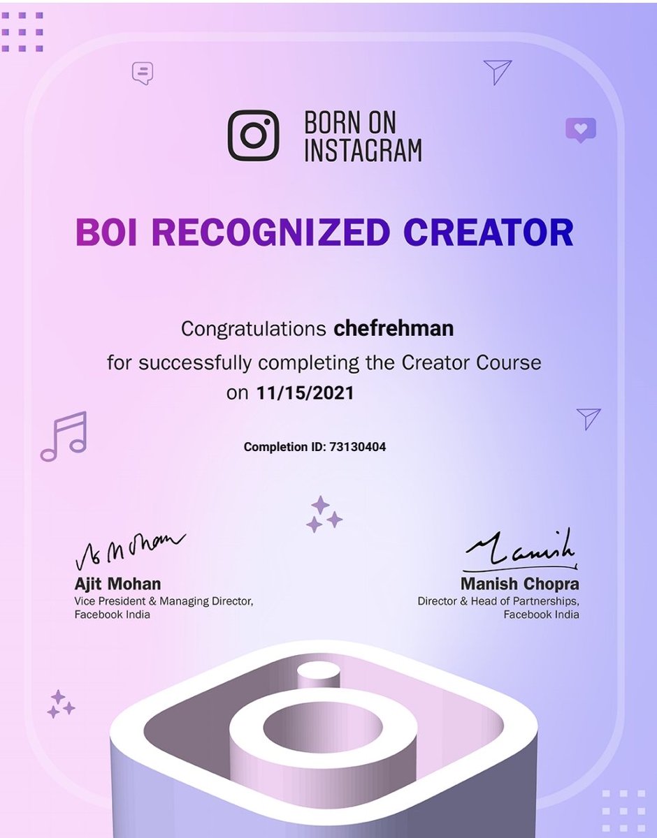 chefrehmanLko's tweet photo. Just bagged an amazing certificate✌️
#chefrehman #roamingchef #bornoninstagram #recognizedcreator #achievements #Instagram #instareel https://t.co/gn0OxOsqd8