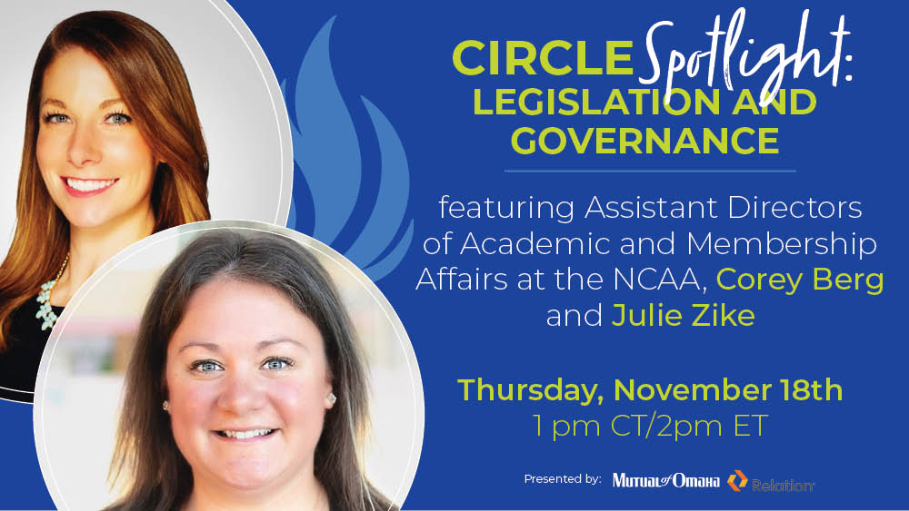 _WomenLeaders's tweet photo. Circle Spotlight‼️ Join us for the Legislation and Governance circle call this Thursday, November 1️⃣8️⃣, featuring Assistant Directors of Academic and Membership Affairs at NCAA, @coreycberg &amp; @jsargent9! #WeAreWomenLeaders

Register here➡️ https://t.co/vpTyEyHbGA https://t.co/EGXvw1t5dC