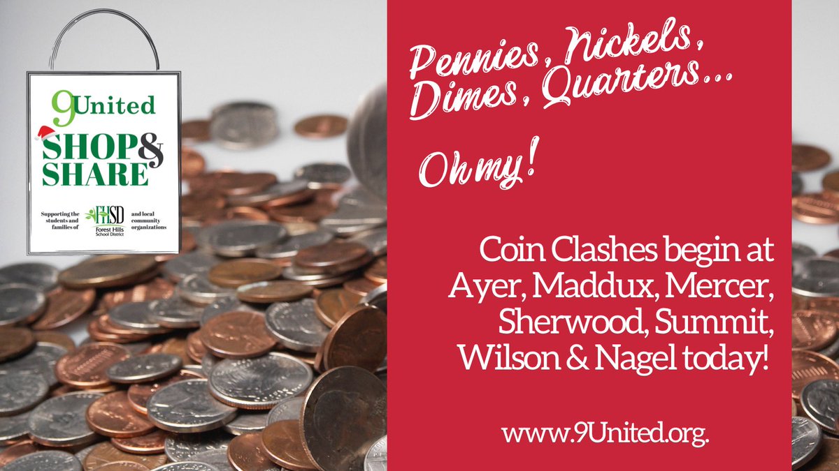9UnitedLeaders's tweet photo. Coin collections…Coin Wars…Clash of the Quarters - no matter what you call them, the time has arrived!! Can’t wait to see the Falcons, Mustangs, Eagles, Archers, Bees, Wildcats &amp; Nighthawks filling up those coin buckets this week!!

#CoinsForACause
#ShopAndShare https://t.co/bf8j5c8U1f