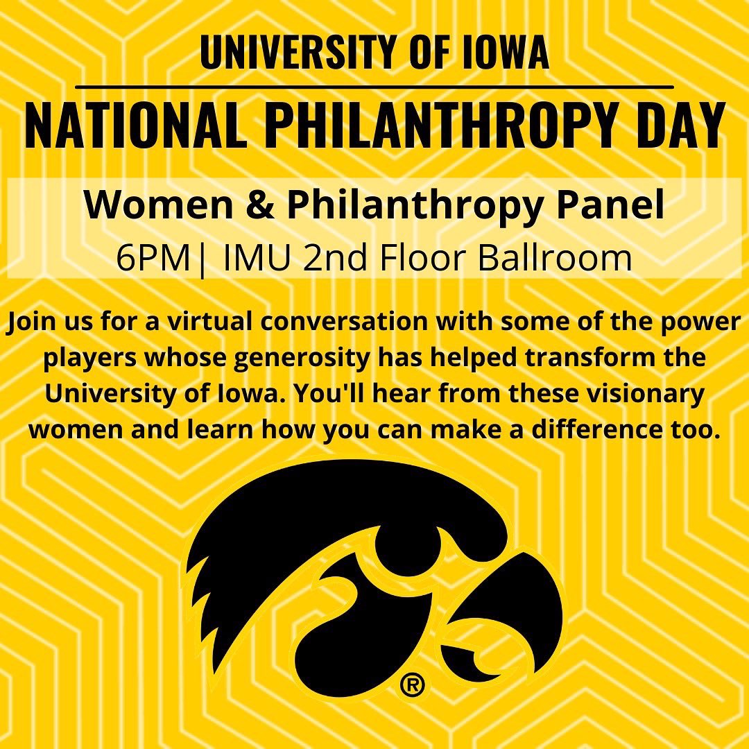 UIowaSAN's tweet photo. Happy National Philanthropy Day! Don’t forget to sign up for all the amazing event this afternoon where you will make connections, gain resources and learn new skills! Sign up link below! https://t.co/fQvguv2aE3