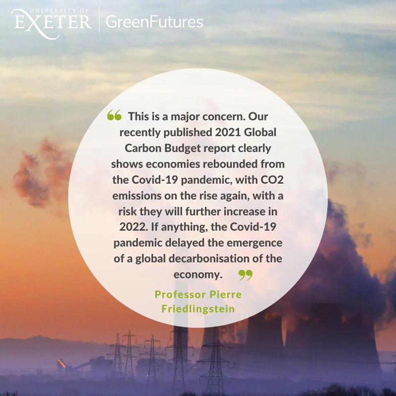 <a href="/UniofExeter/">University of Exeter</a> Professor <a href="/PFriedling/">Pierre Friedlingstein</a>, of <a href="/GSI_Exeter/">Global Systems Institute</a> and lead researcher of the <a href="/gcarbonproject/">GlobalCarbonProject</a>, said: "While we have seen more ambitious pledges, international cooperation and strong declarations at #COP26, what we haven’t seen yet is a clear road to 1.5°C."  👇
