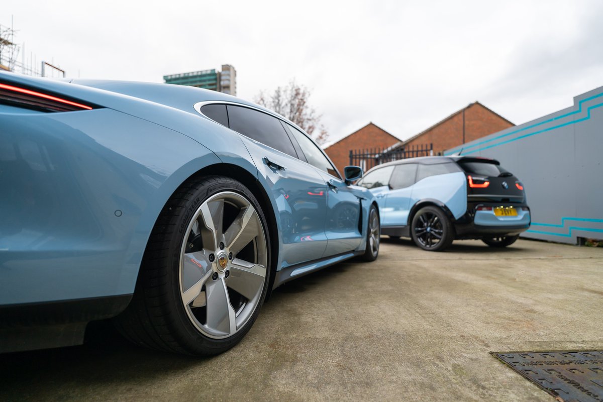 wiselyauto's tweet photo. 3EVY (our custom Gulf Blue BMW i3) has a new baby blue friend... but most likely not for long!
A Porsche Taycan Turbo in Frozen Blue metallic with £17k of options, including rear-axle steering, InnoDrive, night vision and more!
#porschetaycan #gulfblue #frozenblue https://t.co/NP1YQzwxcR