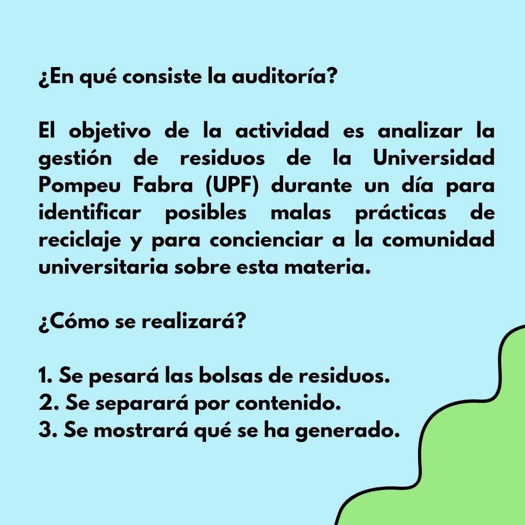 aemaupf's tweet photo. ♻️ Auditoría de residuos ♻️

ℹ️ El próximo 23/11 AEMA UPF participará en la #EutopiaWeek . La actividad busca detectar los fallos de reciclaje dentro de la universidad y concienciar a la comunidad UPF sobre el consumo responsable al nivel institucional e individual 💚 https://t.co/9tbsOiiqC9