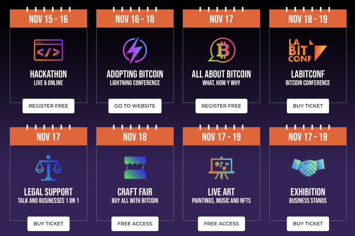Hoy inicia la #BitcoinWeek en El Salvador! 🇸🇻 Inscríbete gratis para  participar en las distintas charlas sobre #Bitcoin. 😎 Ingresa aquí:  https://t.co/Kng3lYPGzJ