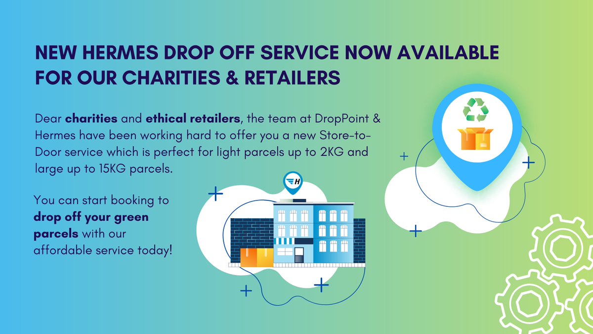DropPointHQ's tweet image. Dear charities and ethical retailers, the team at DropPoint worked hard to bring you a new Store-To-Door service perfect for light parcels up to 2KG and large up to 15KG. Ethical retailers or charities are welcome to join our network. #hermes #postage #charity #ethicalretail