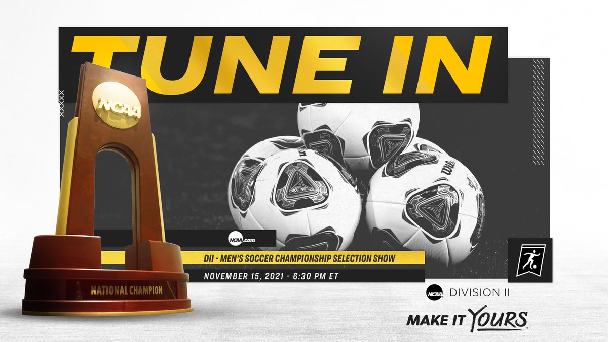 #D2MSOC Championship selections are TODAY! Watch the selection show at 6:30 p.m. ET on NCAA.com: on.ncaa.com/21D2MSOCsp. 

No. 1 seeds will be announced HERE within an hour of the selection show starting.