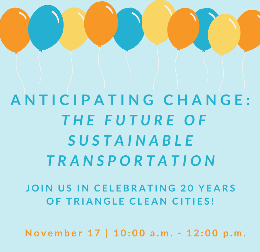 Join us in celebrating @trianglealtfuel's 20th anniversary on Wednesday! Hear from TCC staff and expert panelists about state transportation policy, municipal fleet considerations and advanced technologies and how they will impact our region https://t.co/55mmefARA3 https://t.co/XvvHEYnTqI