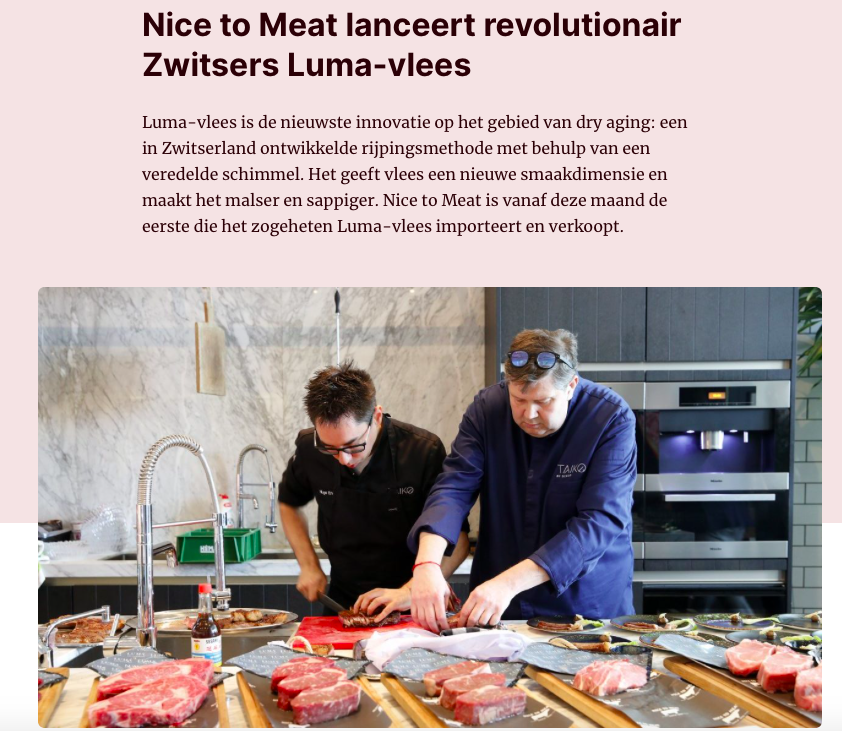 Nice2Meat's tweet image. Mooie publicatie in @MissetHoreca | missethoreca.nl. @svc1209 Schilo van Coevorden en collega bereiden voor het eerst LUMA vlees. Een prachtig resultaat #luma #nicetomeat #lumadelikatessen #rijping