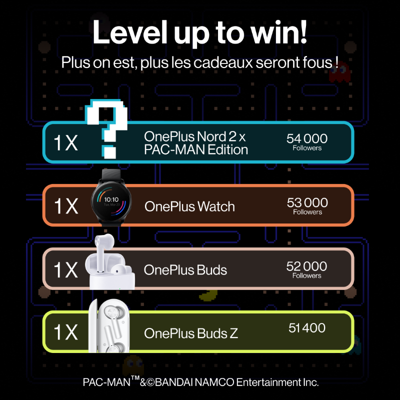 oneplus_fr's tweet photo. Vous avez encore une chance de gagner le nouveau OnePlus Nord 2 x PAC-MAN Edition ! 🎁

Aidez-nous à atteindre 5️⃣4️⃣0️⃣0️⃣0️⃣ followers et gagnez !
Psst! N'hésitez pas à laisser un commentaire pour avoir une chance supplémentaire de gagner ;)