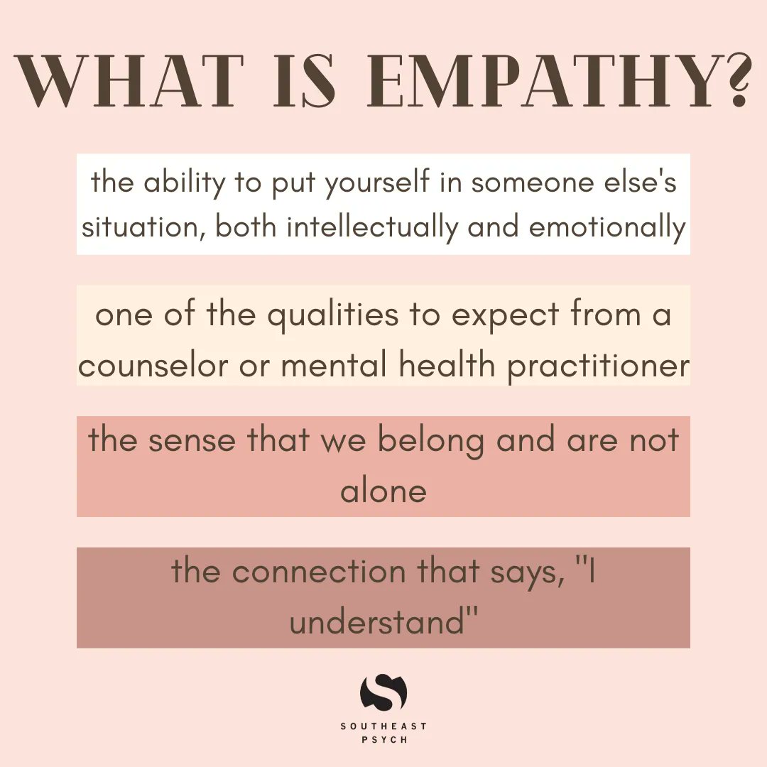 Southeast Psych on X: What is empathy? . Empathy conveys to someone that  we can walk in their shoes. Empathy involves an open-mind to show  compassion and understanding. Empathy is something of