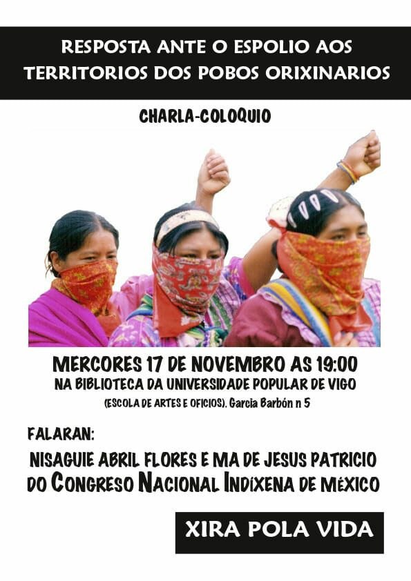 ConvocatoriasGz's tweet photo. 📣📆 #17N #Vigo | Charla-coloquio 'Resposta ante o espolio aos pobos orixinarios' con Nisaguie Abril Flores e María de Jesús Patricio. #XiraPolaVida 

📌 Biblioteca da Universidade Popular.

🕰️ 19h https://t.co/zeyO0cIQCE
