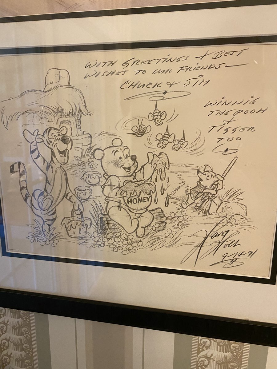 Chuck & Jim have been Tigger & Pooh fans for yrs. The first pic is a limited edition lithograph signed by the original artists for these guys. The 2nd is an original B/W drawing by Disney Artist Harry Wolf in September of 1991, 30 yrs ago. Note dedication. #LoserTrump #LiarTrump