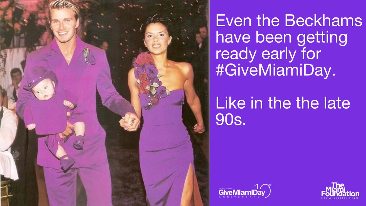 MiamiFoundation's tweet photo. Early Giving is open for the 10th annual #GiveMiamiDay! If, like the Beckhams, you like to show up early, now is the time to support your causes &amp; #ShowUp for Miami by getting your gifts in early from 11.15-11.17 at https://t.co/QDIrz2nurR https://t.co/AOniePUn6k