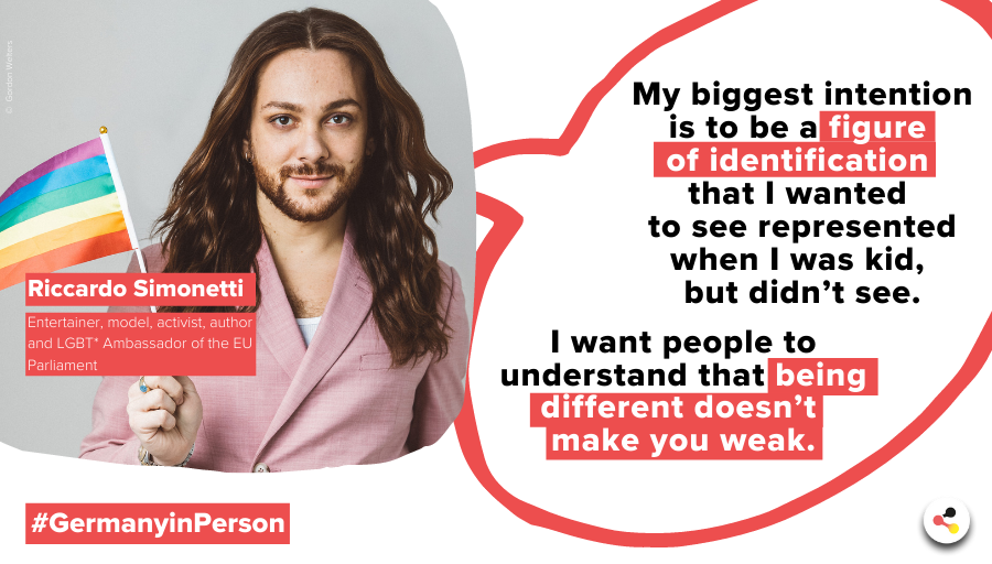 ger_trends's tweet photo. 🇩🇪 Germany is committed — are you?

🏳️‍🌈 @RicciSimonetti is an author, entertainer and social activist. Since 2021, he is also the LGBT* Ambassador of the European Parliament.

His commitment has a lot to do with his own experiences.

#GermanyinPerson #Tolerance #DiversityMatters https://t.co/EIYJfV05b1