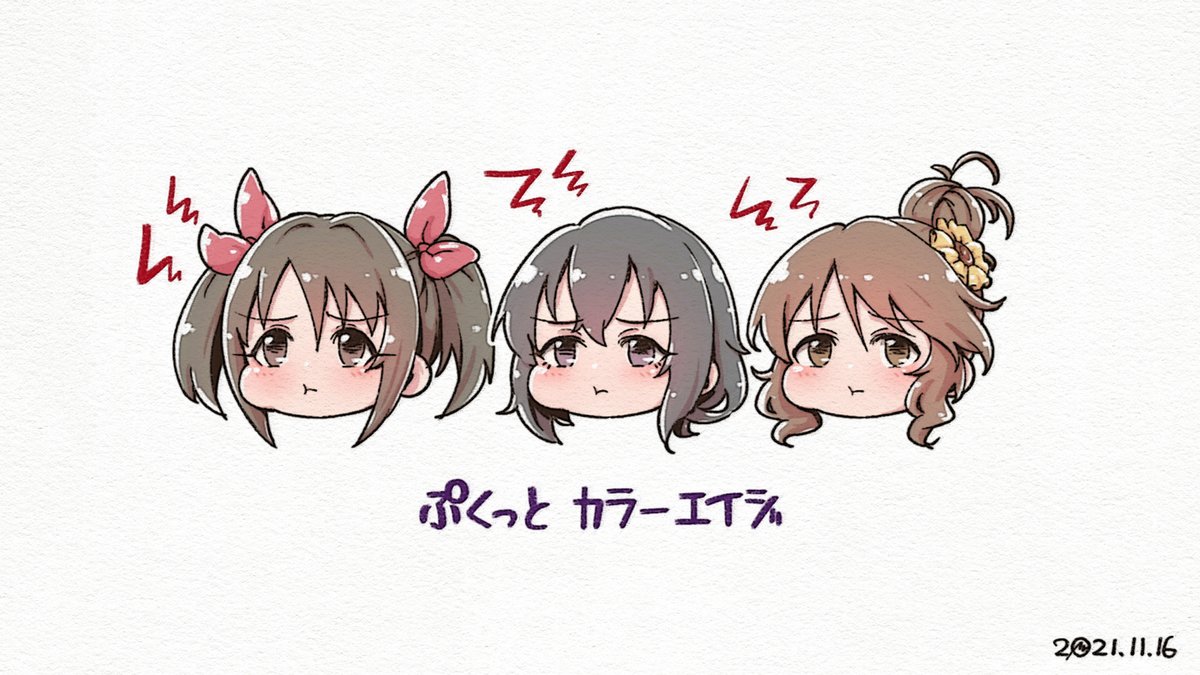 multiple girls 3girls brown hair twintails pout black hair brown eyes  illustration images