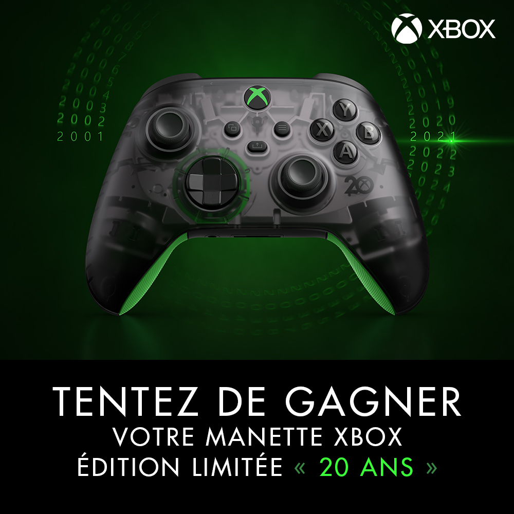 Micromania_Fr's tweet photo. Pour fêter l'anniversaire d' #Xbox20, nous vous proposons de gagner une manette édition limitée "20 ans" ! Pour participer : 

🟢 RT &amp; Follow @Micromania_Fr
🟢 Mentionnez un ami en réponse à ce tweet en utilisant #Xbox20xMicromania

Tirage au sort dans 1 semaine ! https://t.co/U07pG9a7CD