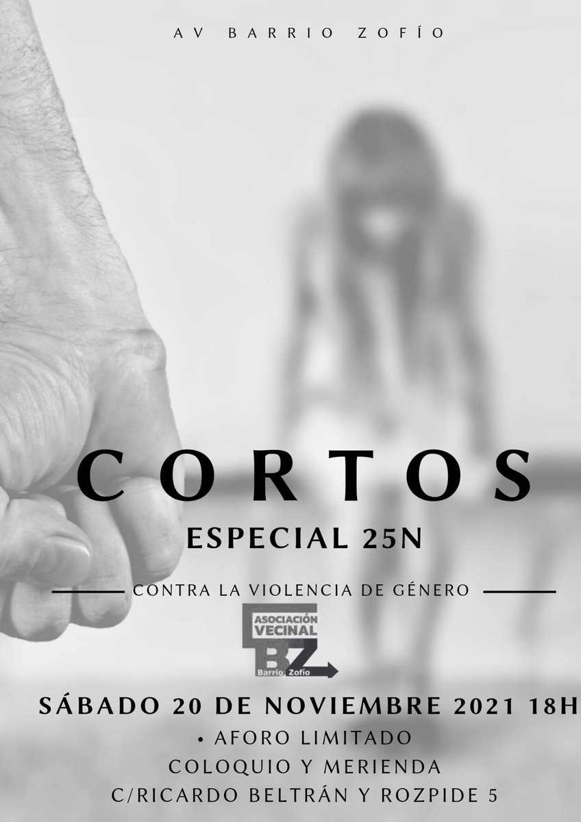 Este sábado, día 20 a las 18:00, con motivo de la celebración del #25N te invitamos a una sesión de cortos en la <a href="/avbarriozofio/">AV Barrio Zofío</a> y después habrá coloquio y merienda.