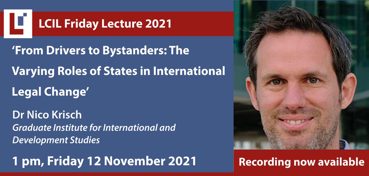 Lauterpacht_Ctr's tweet photo. If you missed last Friday's LCIL Lunchtime Lecture: 'From Drivers to Bystanders: The Varying Roles of States in International Legal Change' with Dr Nico Krish @NicoKrisch co-authored with @ezgiyyildiz you can now catch up on the recording at: https://t.co/0OdEpXjoPD  #PathsIL https://t.co/YJVWn2gdKC