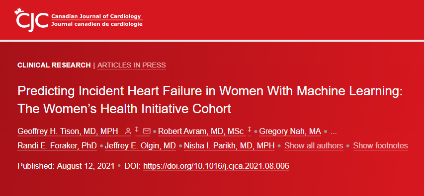 ☑️ November #CJC Editor's pick from @StanleyNattel Predicting Incident Heart Failure in Women With Machine Learning: The Women’s Health Initiative Cohort. Corresponding author: @GeoffTison 👉 ow.ly/lAMz50GNP39