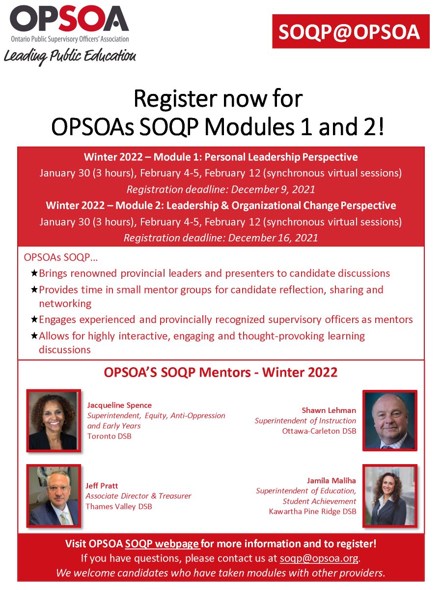 Register now for OPSOAs SOQP Winter 2022 Modules. opsoa.org/soqp