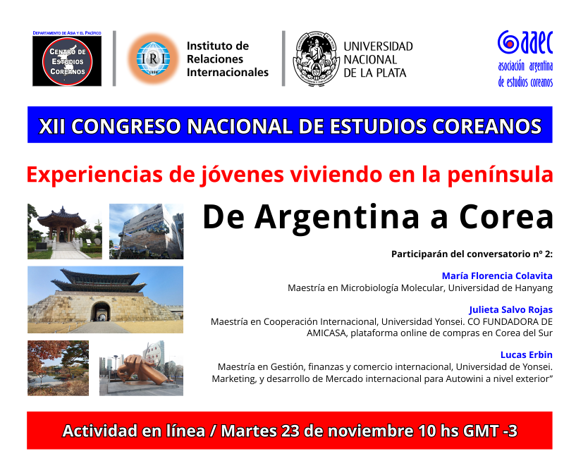 iriunlp's tweet photo. IRIinvita
XII CONGRESO NACIONAL DE ESTUDIOS COREANOS @CoreanoXii
#Corea ante un nuevo cambio de época. Aproximaciones desde el #Sur #Global”
🗓️24/11 10hs(GMT-3
Conversatorio 2 : De Argentina a Corea: experiencias de jóvenes viviendo en la península.
https://t.co/d9fMB1P63p https://t.co/FY085676WL