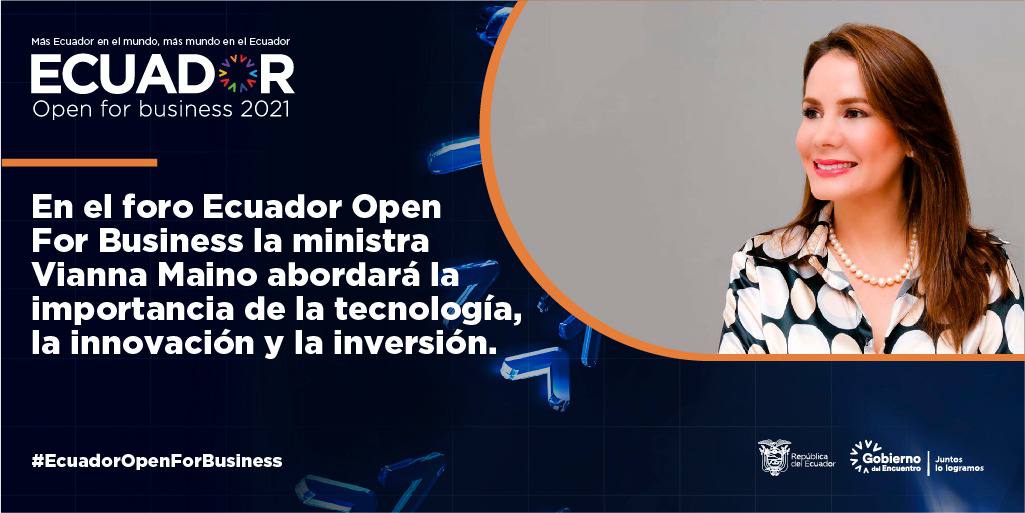 Telecom_Ec's tweet photo. ¡Estamos listos para el #EcuadorOpenForBusiness!

La ministra @vmaino participará el 19 de noviembre en este importante Foro, a través del panel 11 "Cierre de brechas tecnológicas a través de innovación e inversión para el futuro".

#MásInversionesEnElEcuador🇪🇨 https://t.co/iglwgjXROy