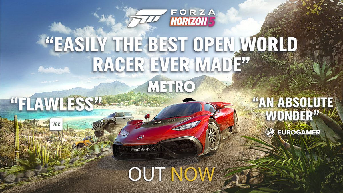 ⭐⭐⭐⭐⭐
Who's been playing Forza Horizon 5?!
"Easily the BEST open world racer ever made" - Metro
Ready to discover Mexico? 

Head into stores or get your copy here 👉 bit.ly/3ovS4rB and let the adventures begin!

#ForzaHorizon5 #ForzaHorizon #FH5