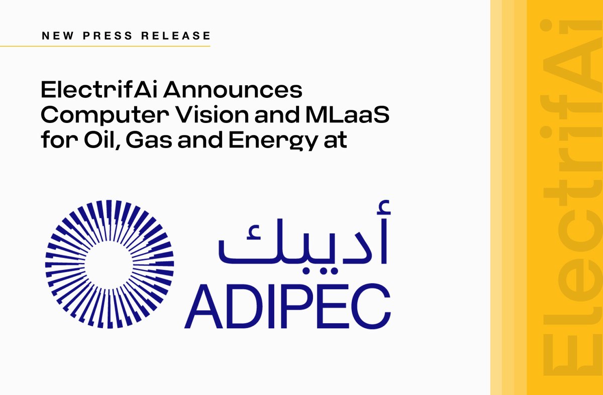 Electrifai's tweet photo. Announced today at #ADIPEC, our #ComputerVision and #MLaaS are available for the #Oil, #Gas and #Energy industries! Learn more in this press release or join us at #ADIPECLIVE at Booth 13605, Hall 14.
https://t.co/ytWp1g30VI https://t.co/IwV7uZaf2f