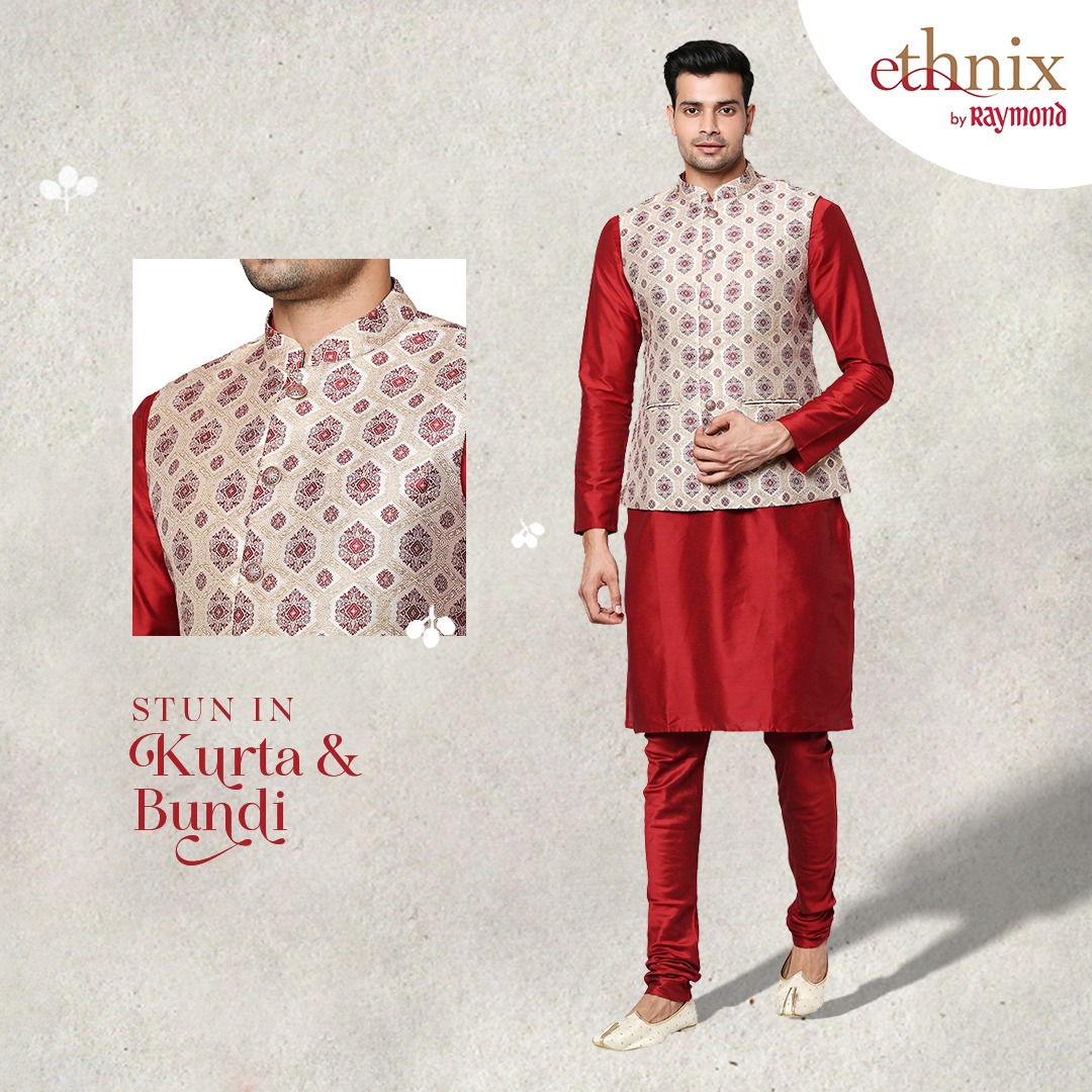 ethnix_official's tweet photo. Match your resplendent solid red #KurtaSet with a #BundiJacket and discover a truly traditional look this wedding season.
#EthnixByRaymond #WeddingCollectionByEthnix
#weddingcollection https://t.co/iOujHHvV6o
